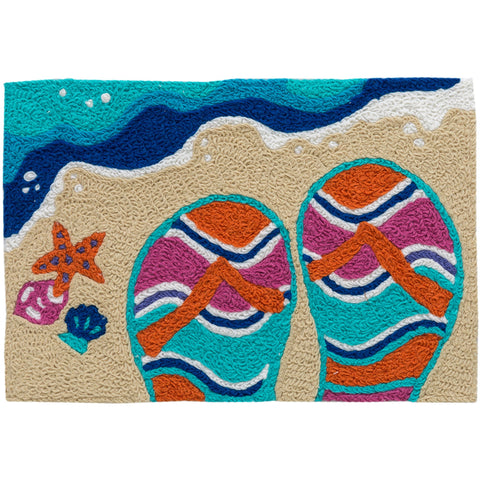 Stripey Strappy Sandals Jellybean Accent Washable Rug 20" x 30"