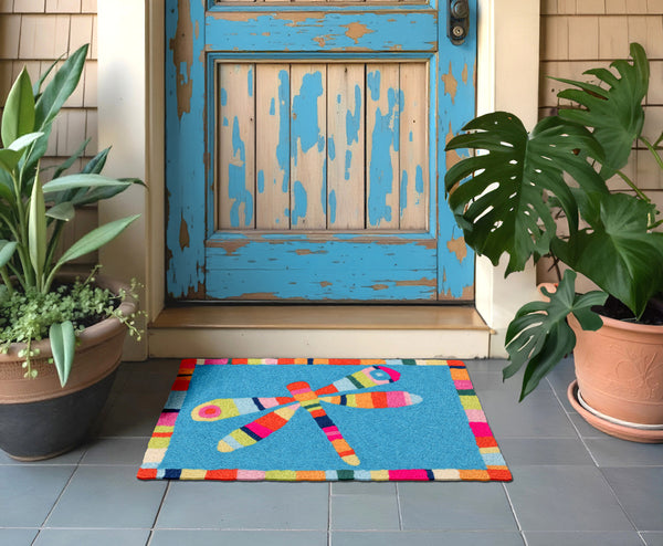 Striped Dragonfly Jellybean Accent Washable Rug 20" x 30"