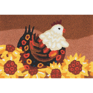 Jellybean Plucky Chicken in Sunflowers 20"x30" Washable Accent Rug