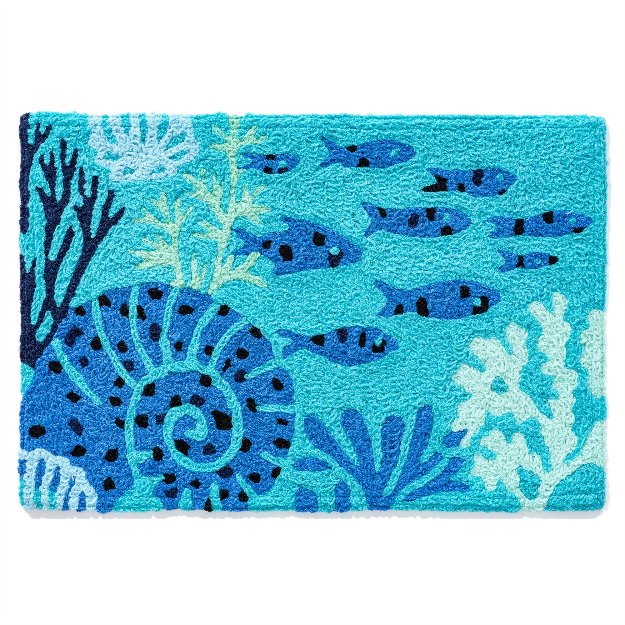 Aquamarine Fish & Coral Jellybean Washable Accent Rug 20" x 30"