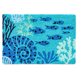 Aquamarine Fish & Coral Jellybean Washable Accent Rug 20" x 30"