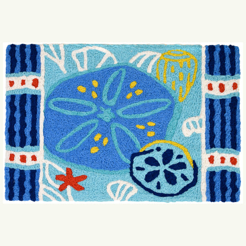 Teal Sand Dollars Jellybean Accent Washable Rug 20" x 30"