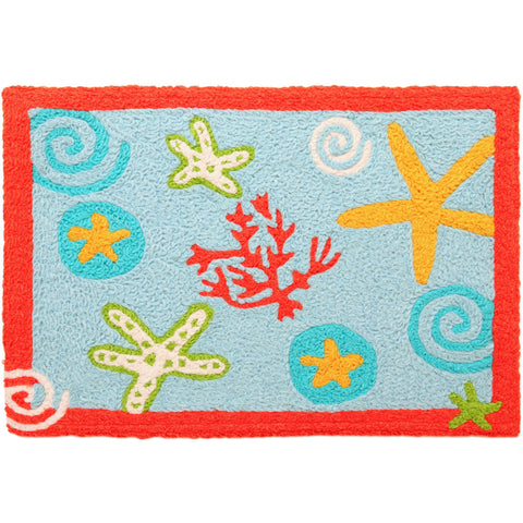 Sand Dollars and Coral Jellybean Accent Washable Rug 20" x 30"