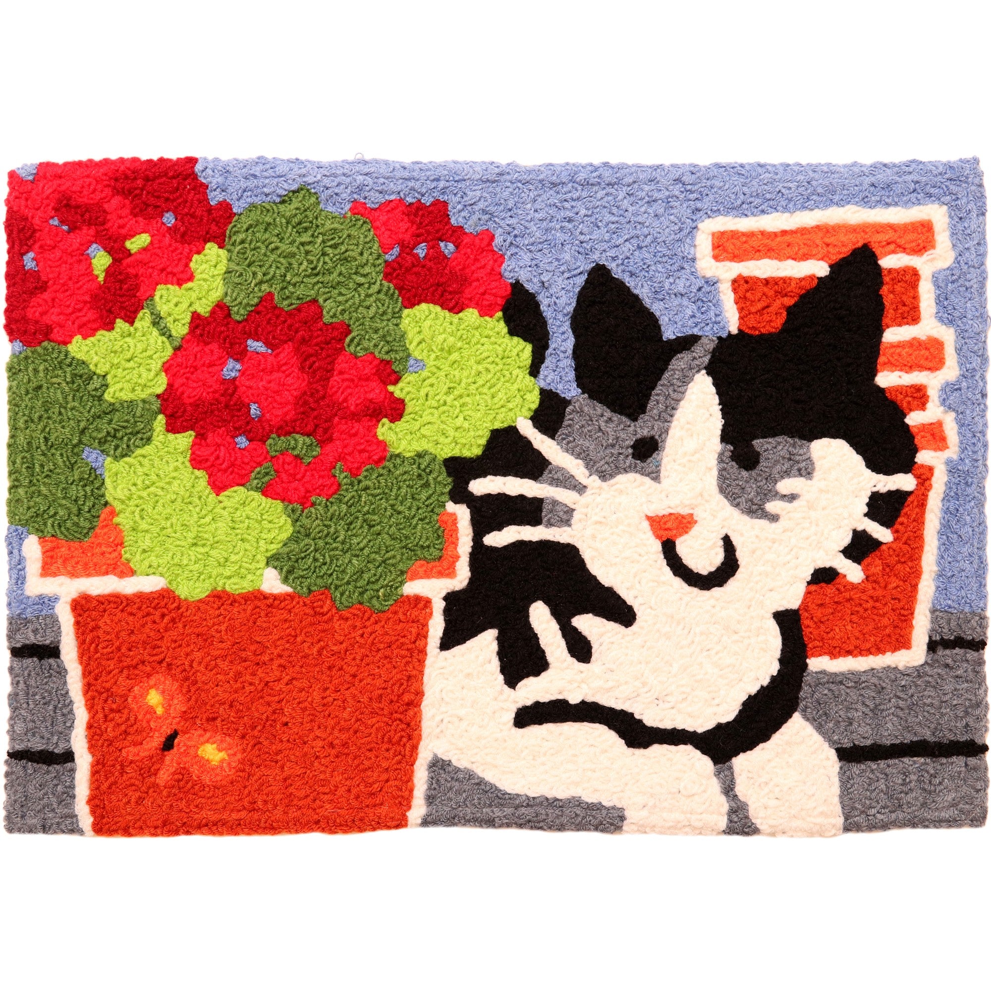 Jellybean Kitty and Potted Geraniums 20"x30" Washable Accent Rug