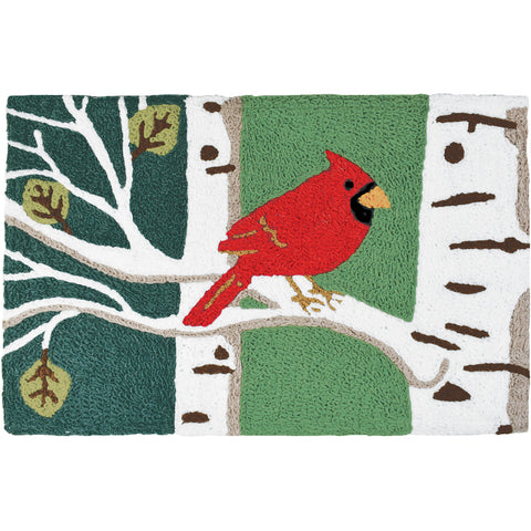 Cardinal in Birch Tree Jellybean Machine Washable Accent Rug 20" x 30"