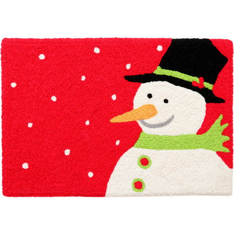 Snowman On Red With Black Hat Jellybean Rug Accent Washable Rug 20"x 30"
