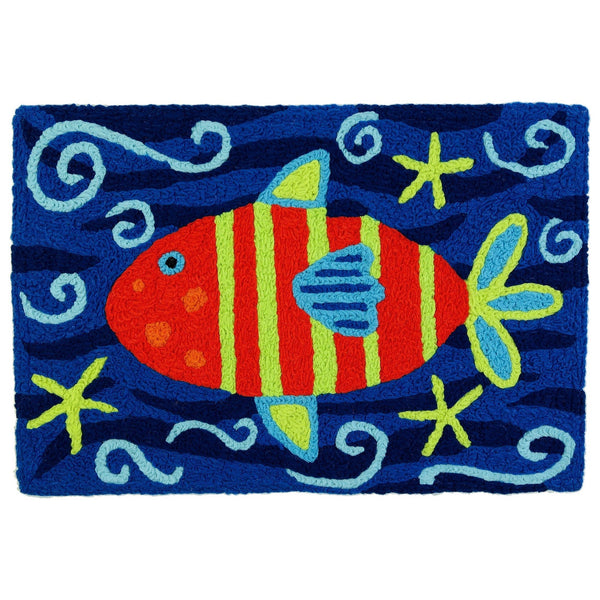 Striped Orange Fish Jellybean Accent Rug 20" x 30" Door Mat