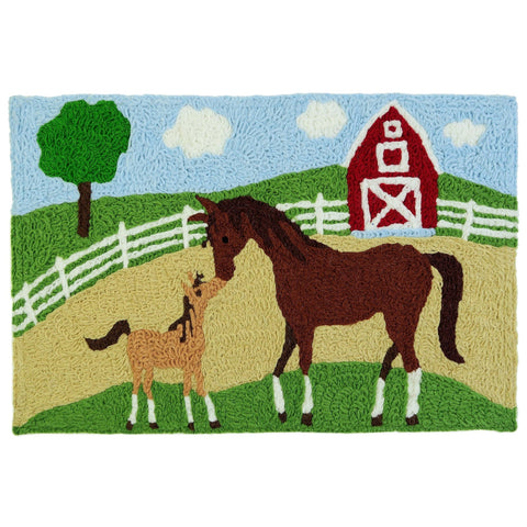 Mare and Foal on the Farm Horse Themed Jellybean Accent Rug 20" x 30" Door Mat