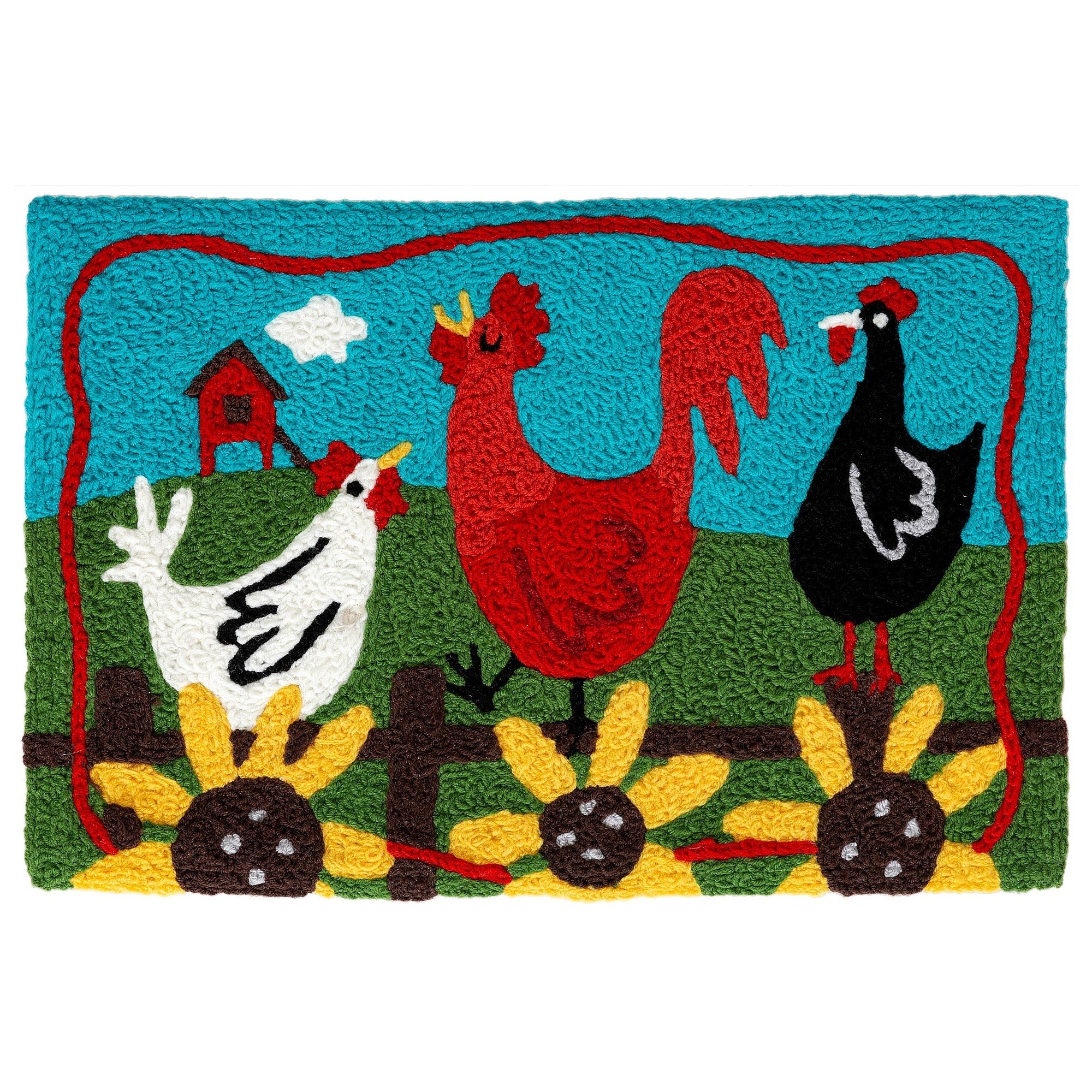 Little Red Hen House Jellybean Accent Rug with Chickens 20" x 30" Door Mat