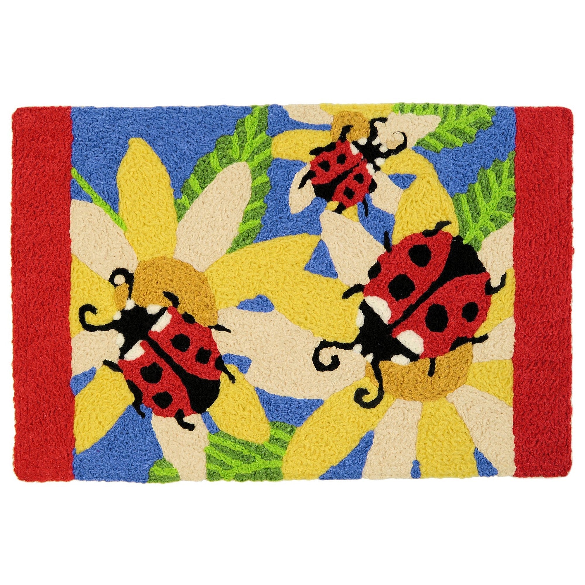 Ladybugs and Yellow Sunflowers Jellybean Accent Floral Rug 20" x 30" Door Mat