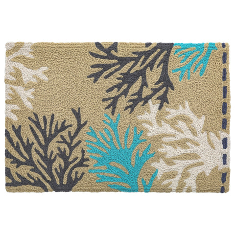 Tri Color Coral Jellybean Accent Coastal Rug 20" x 30" Door Mat