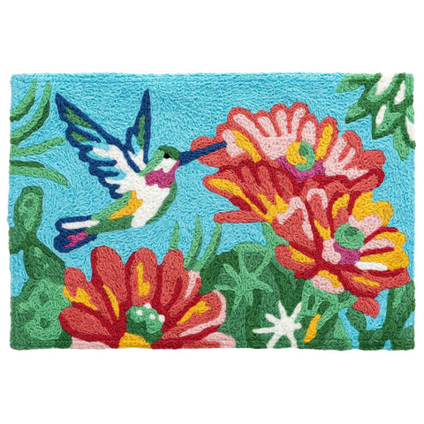 Blooming Cactus Hummingbird Jellybean Accent Floral Rug with Flowers 20" x 30" Door Mat