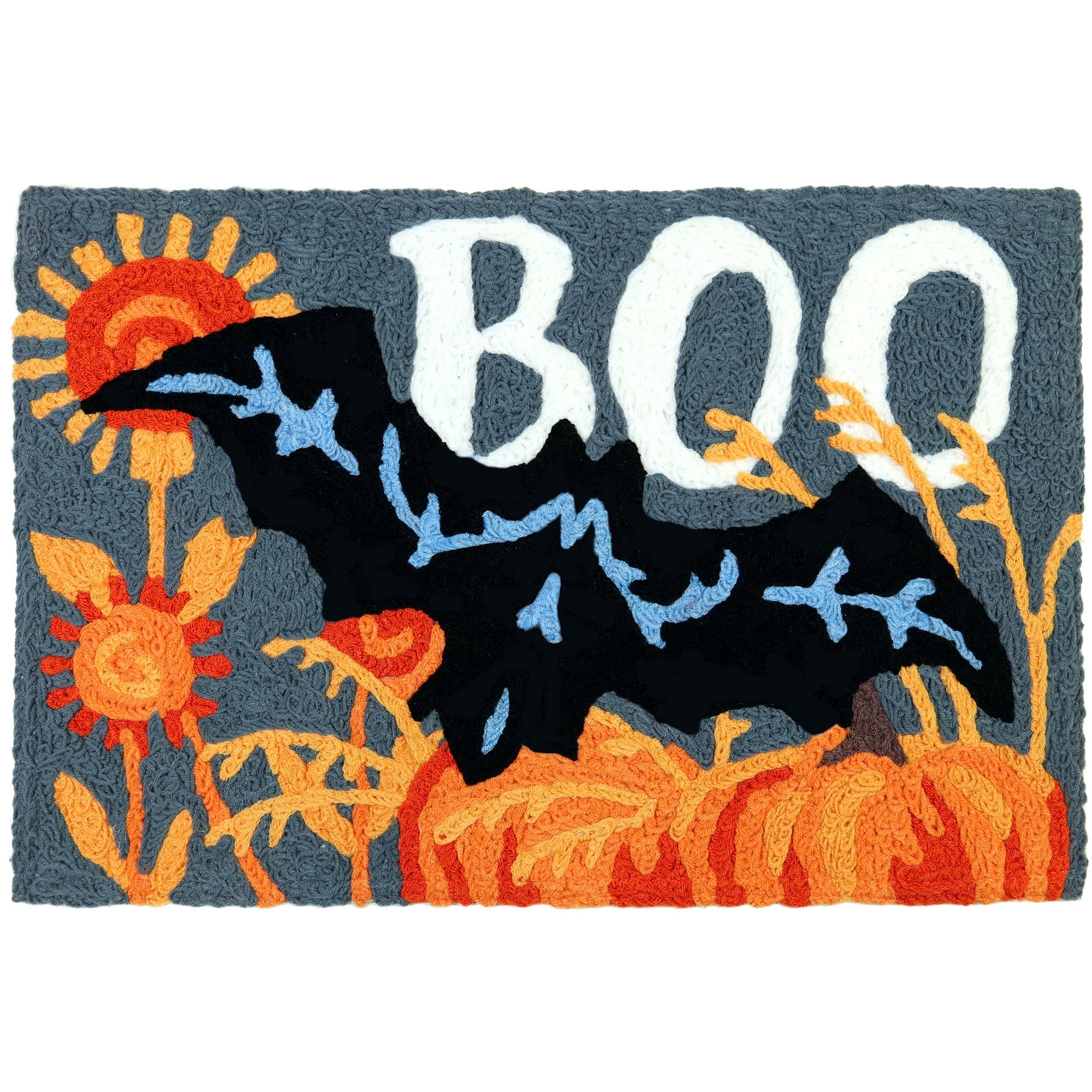 Bat Boo Jellybean Accent Rug with Black Bat Halloween Rug 20"x30" Washable Rug Doormat