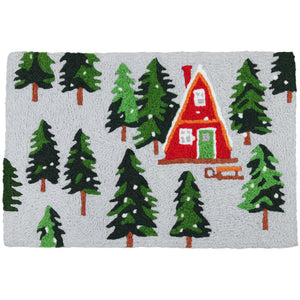Alpine Chalet Jellybean Accent Rug with Cottage & Trees Winter Themed Rug 20"x30" Doormat