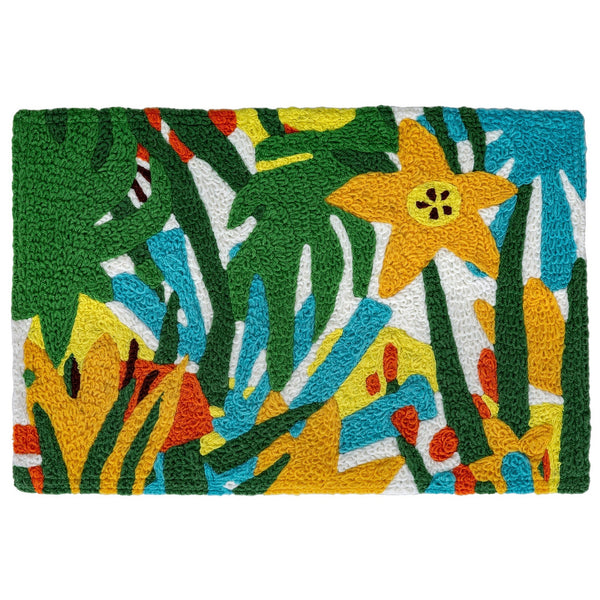 Palm & Flower Thatch Jellybean Accent Floral Rug with Flowers 20" x 30" Door Mat