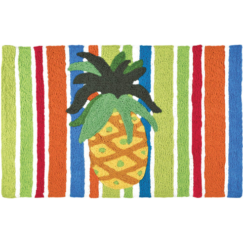 Pineapple On Watercolored Stripes  20" X 30" Jellybean Rug