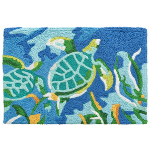 Swimming Turtles Ocean Themed Jellybean Accent Coastal Rug 20" x 30" Door Mat