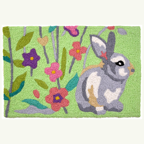 Be Hoppy Rabbit Jellybean Accent Floral Rug 20" x 30" Easter Themed Doormat