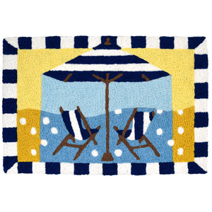 Striped Beach Umbrella & Chairs  20" X 30" Jellybean Rug