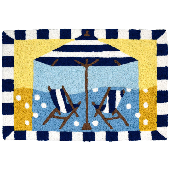 Striped Beach Umbrella & Chairs  20" X 30" Jellybean Rug