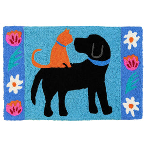 Black Lab & Friend Dog Themed Jellybean Accent Rug with Flowers 20" x 30" Door Mat