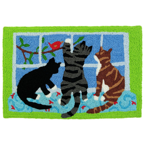 Catch the Pretty Bird Cat Themed Jellybean Accent Rug 20" x 30" Door Mat