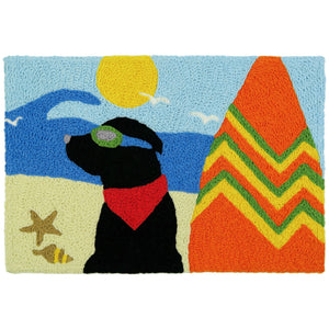 Surfer Dude Dog Jellybean Accent Rug with Dog Surfing 20"x 30" Washable Accent Rug