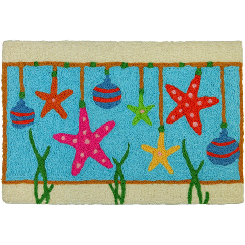 Seaside Holiday Jellybean Accent Rug with Starfish Coastal Christmas Rug 20"x30" Doormat