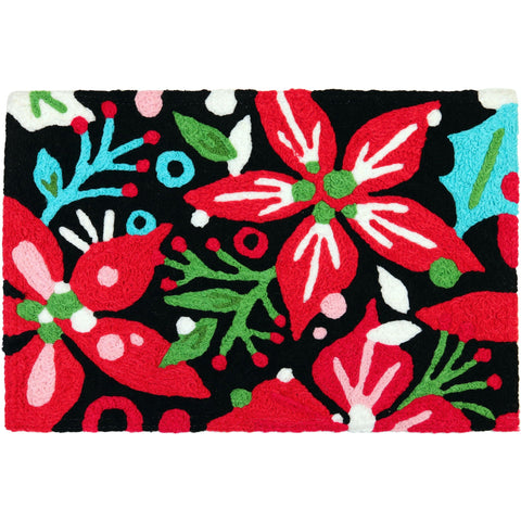 Merry Little Christmas Jellybean Accent Rug with Poinsettia Flowers Christmas Floral Rug 20"x30" Doormat