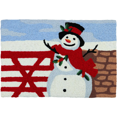 Snowman by The Fence Jellybean Accent Rug with Snowman Christmas Rug 20"x30" Doormat