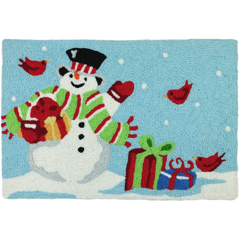 Waving Snowman with Gifts Jellybean Accent Rug with Snowman Christmas Rug 20"x30" Doormat