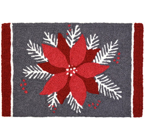 Poinsettia on Gray Christmas Rug with Red Flower 20 x 30 Jellybean Accent Rug