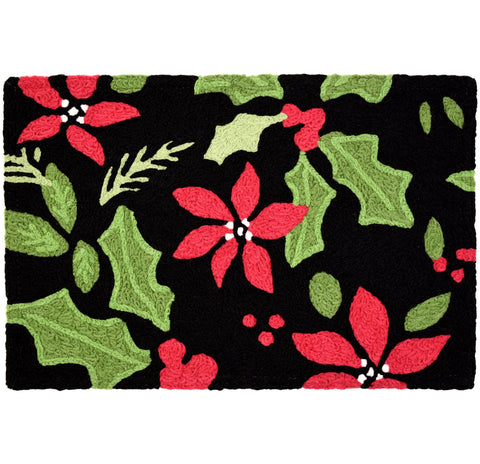 Poinsettia & Holly Toss Christmas Rug Red & Green Floral Rug 20 x 30 Jellybean Accent Rug