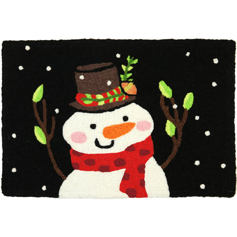 Snowman at Night Jellybean Accent Rug with Snowman Winter Themed Christmas Rug 20"x30" Doormat